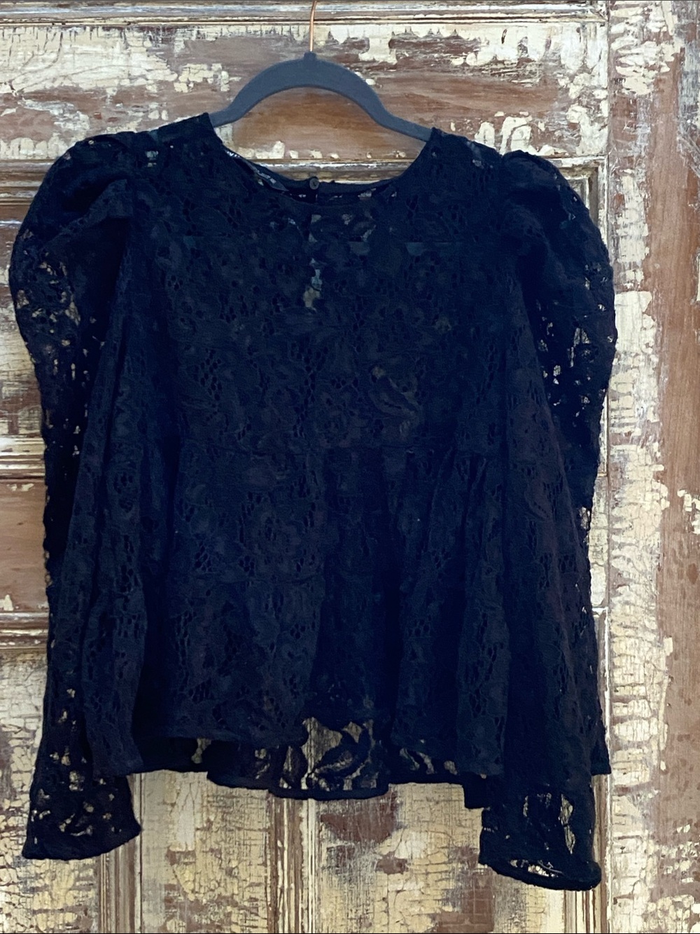 Zara Black Floral Lace Puff-Sleeve Empire Waist Peplum Top, Size Small - Picture 3 of 13